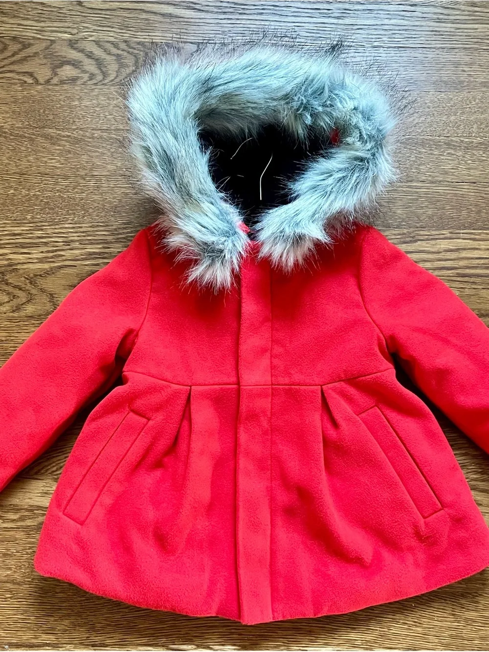 Girls' Red Hooded Peacoat with Removable Faux Fur Trim - Cat & Jack - 2T